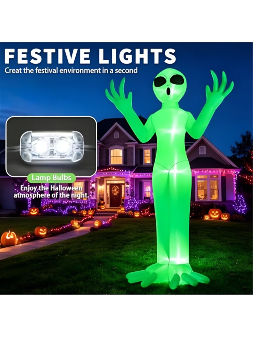 10FT Giant Halloween Inflatables Alien Outdoor Decoration - Picture 4 of 7
